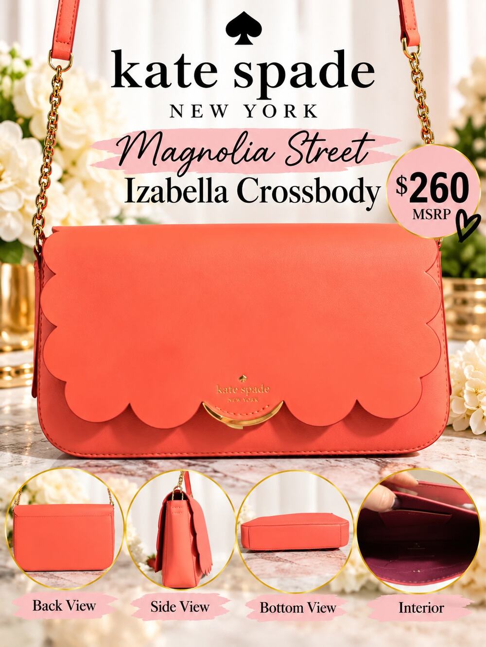 Kate Spade $260 Magnolia Street Izabella Coral Crossbody
